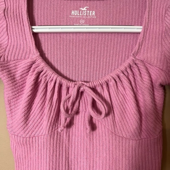 HOLLISTER Long Sleeve Crop Tie Front Crewneck Sweater Pink Size XXS Y2K Casual - Picture 2 of 6